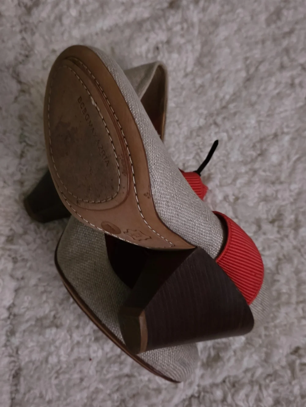 BCBGMaxAzria Beige Pump with Coral Elastic Strap